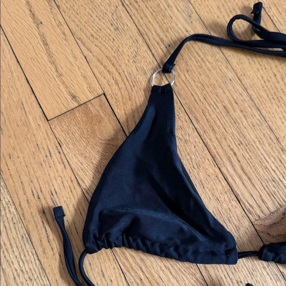 Source Unknown Black Triangle String Bikini Top with Silver Rings - Picture 2 of 5